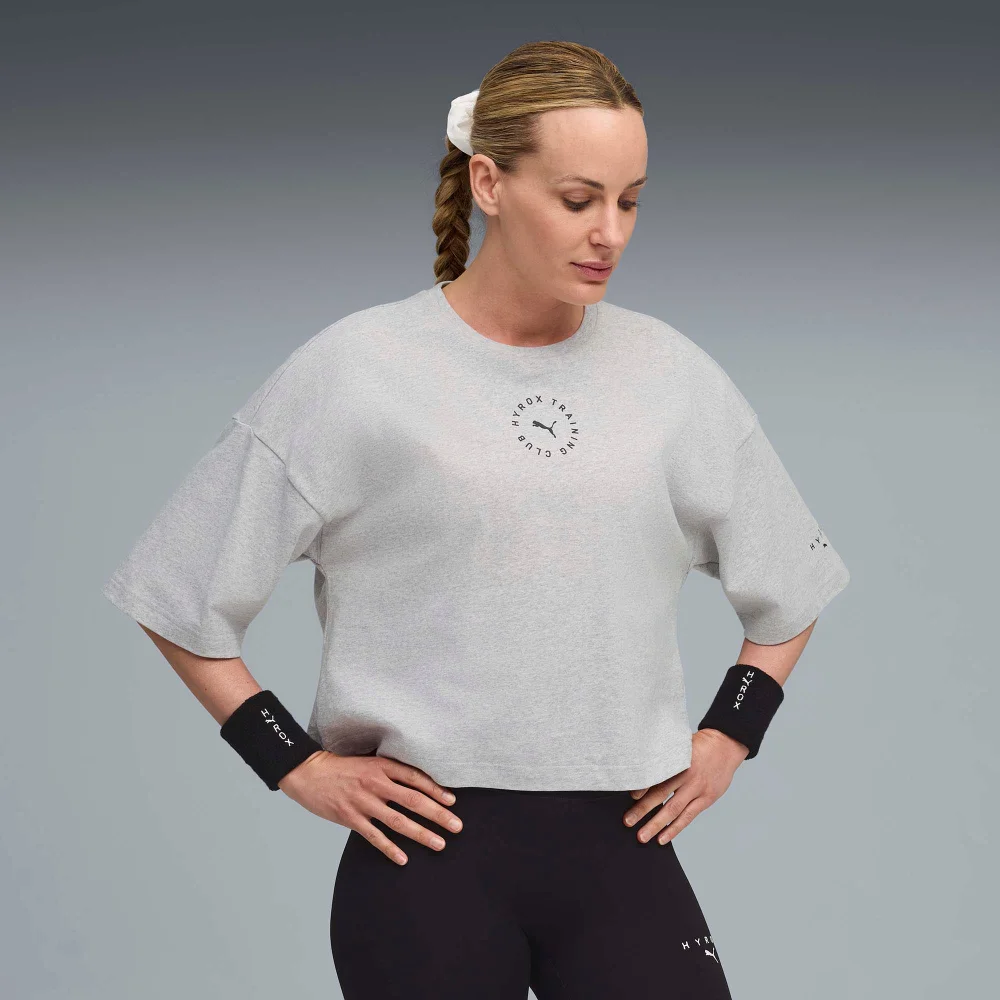 Womens PUMA x HYROX CROPPED LIFESTYLE TEE - Grey - S Image 1