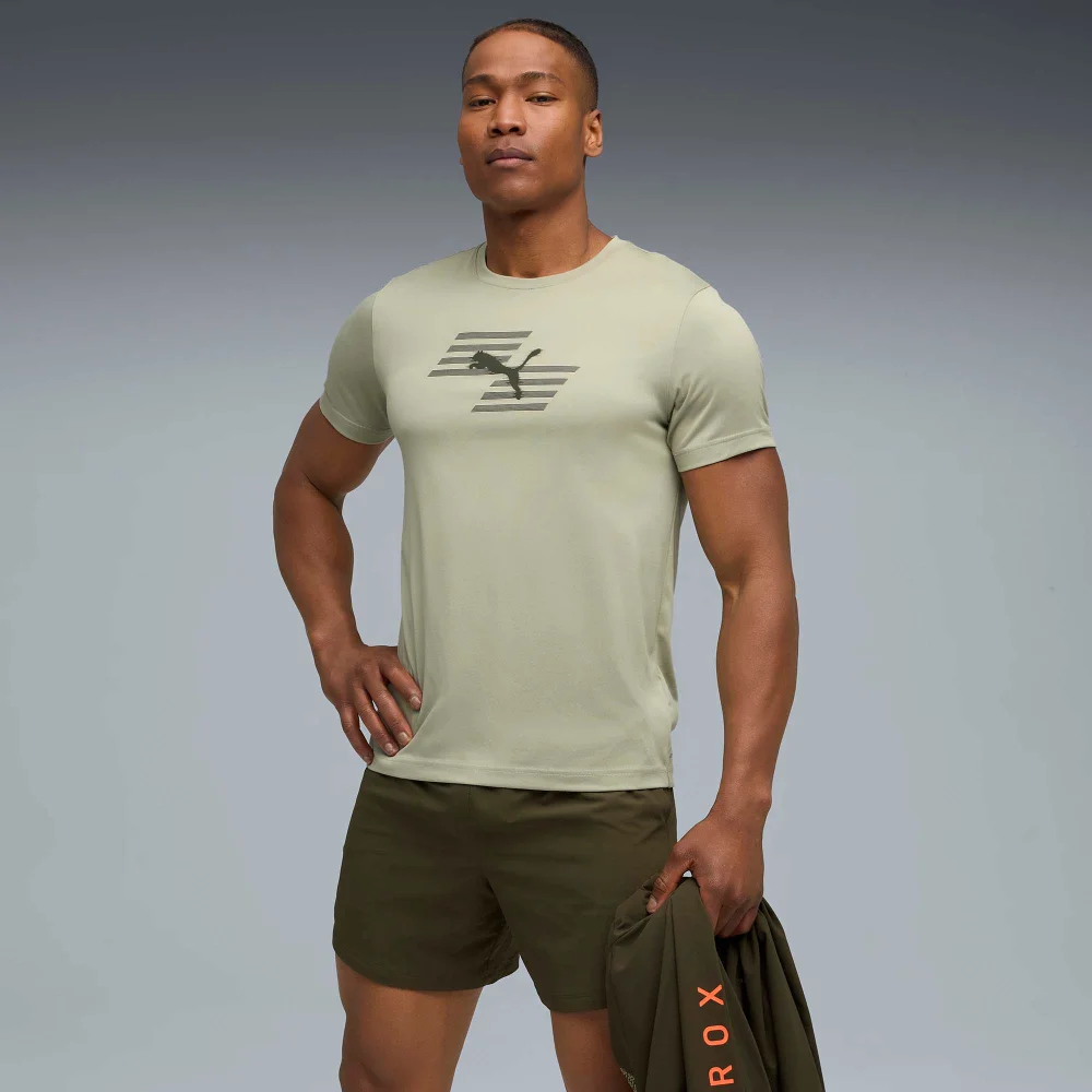 Mens PUMA x HYROX POLY GRAPHIC TEE - Green - S Image 1