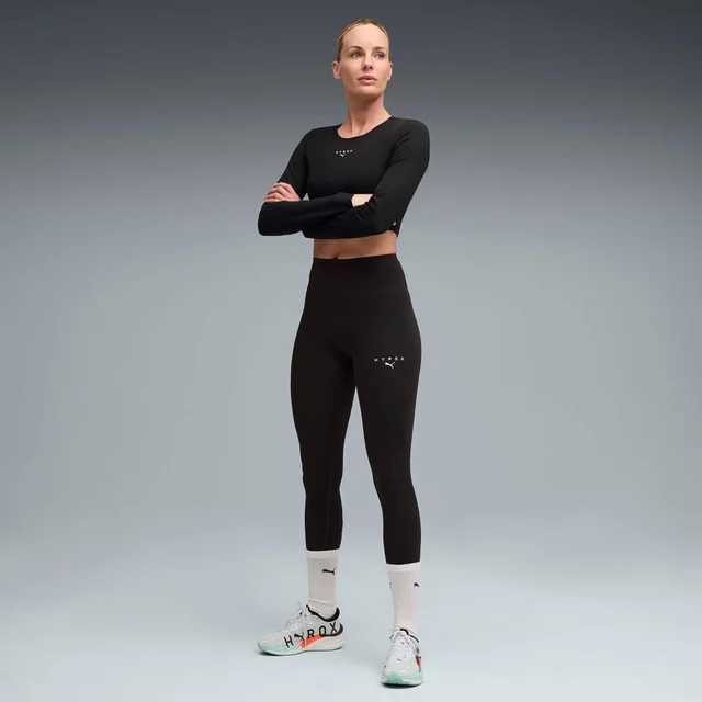 Womens PUMA x HYROX SHAPELUXE LS CROP TEE - Black