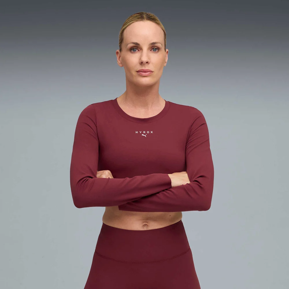 Womens PUMA x HYROX SHAPELUXE LS CROP TEE - Red - S Image 1