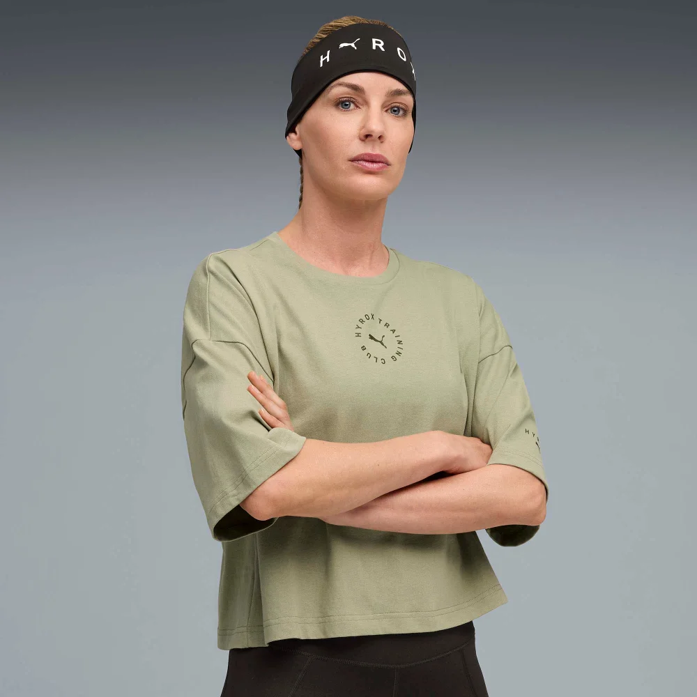 Womens PUMA x HYROX CROPPED LIFESTYLE TEE - Green - S Image 1